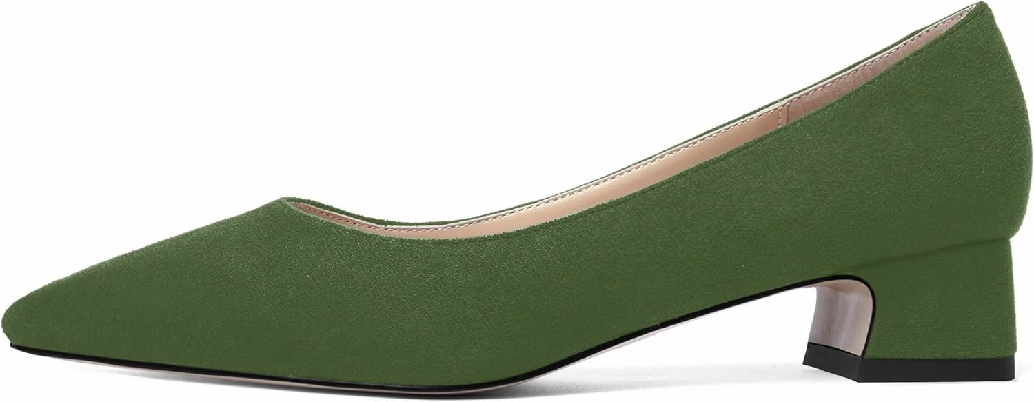 MOVINSTEPS Womens Dating Slip On Suede Dress Pointed Toe Chunky Low Heel Pumps Shoes 1.5 Inch