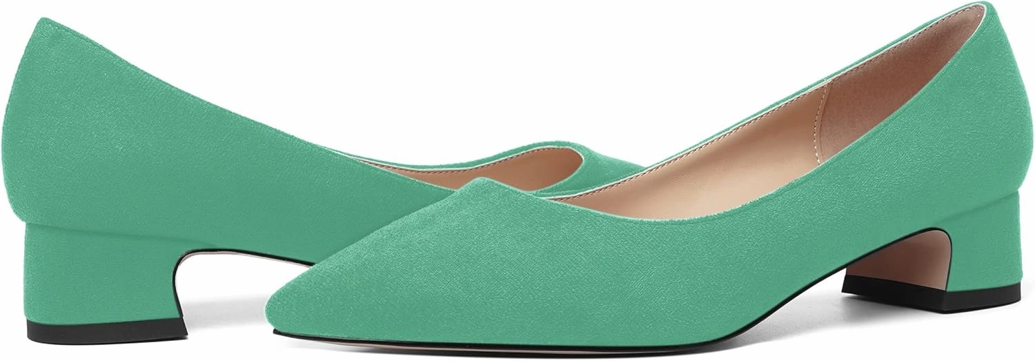 MOVINSTEPS Womens Dating Slip On Suede Dress Pointed Toe Chunky Low Heel Pumps Shoes 1.5 Inch