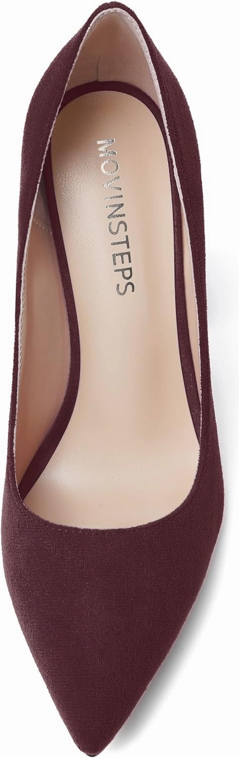 MOVINSTEPS Womens Dating Slip On Suede Dress Pointed Toe Chunky Low Heel Pumps Shoes 1.5 Inch