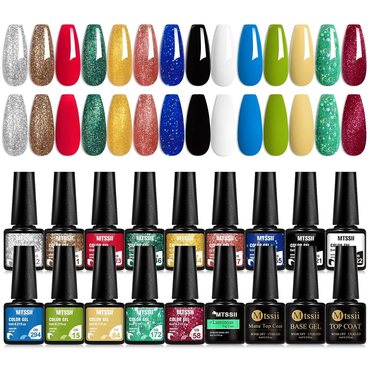 MTSSII Neon Gel Nail Polish Set 18pcs Reflective Glitter Gel Polish Kit with Gel Top Coat Top Coat Gel Nail Polish Blue Red Green Polish Nail Art Design DIY Gift for Girls Women