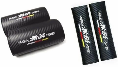 Mugen Carbon Leather Car Neck Pillow Headrest Shoulder Pad COMBO SET