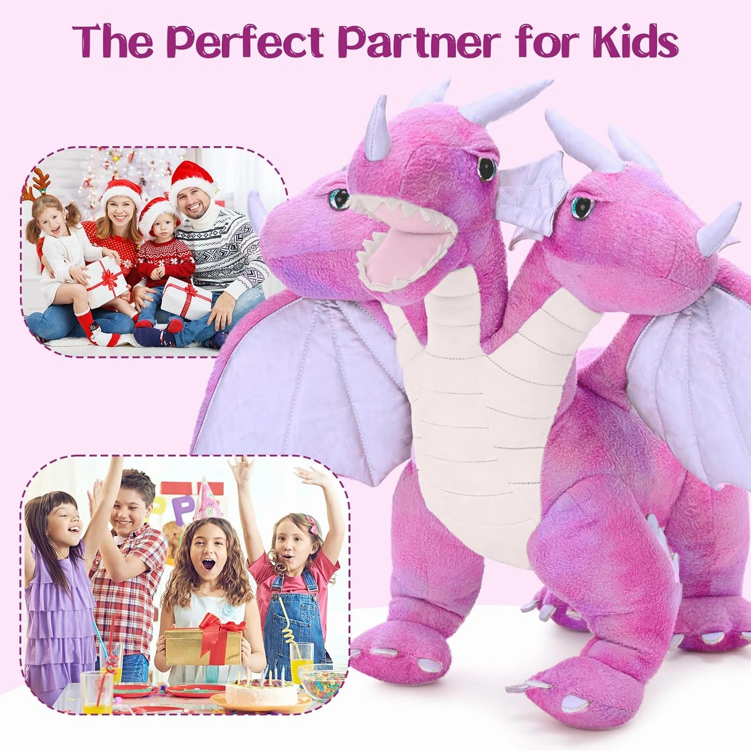 Muiteiur 3-Heads Dragon Stuffed Animal,21.6 inch Soft Dragon Plush with Wings, Cute Stuffed Toy for Baby Kids Girls Boys, Great Gift