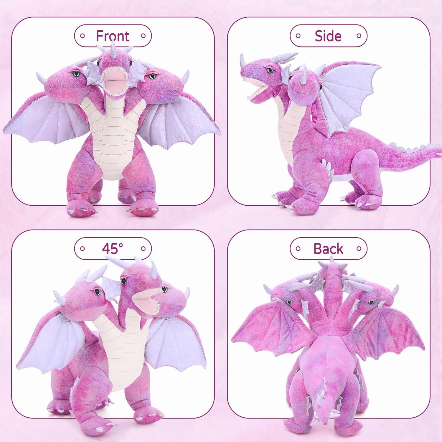 Muiteiur 3-Heads Dragon Stuffed Animal,21.6 inch Soft Dragon Plush with Wings, Cute Stuffed Toy for Baby Kids Girls Boys, Great Gift
