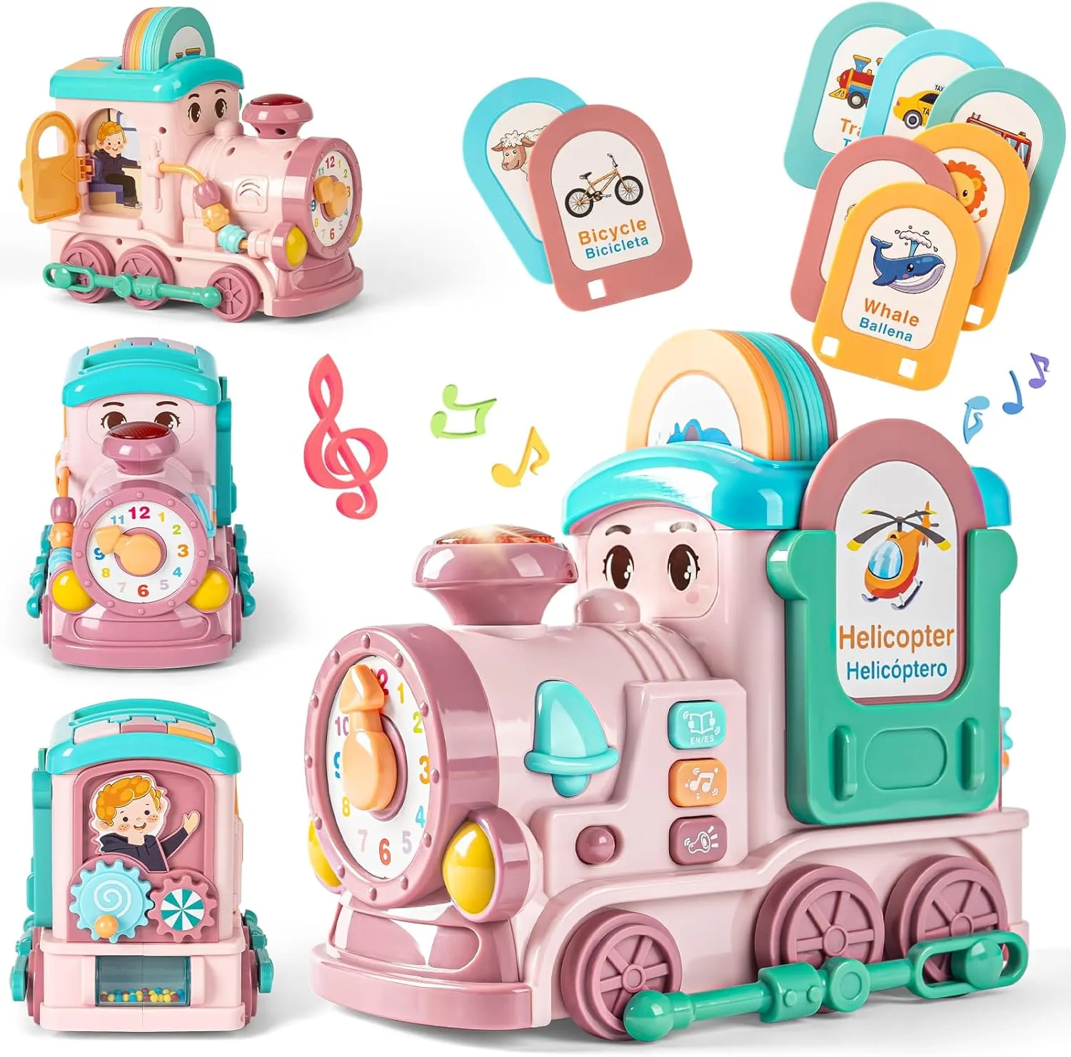 Musical Train Toys - 24-in-1 Multi Musical Train with Talking Flash Cards, Learning & Fine Motor Skills Educational Toys for Toddlers 1-3, Girl Birthday Gift