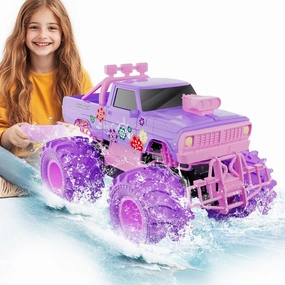 MUYOLO Remote Control Monster Truck for Girls- 1:16 Rc Car with 2 Batteries 2.4GHz 4WD Off-Rock All Terrain Waterproof Amphibious Toys, for Christmas Birthday Gifts Presents Kids Boys Girls Ages 6 