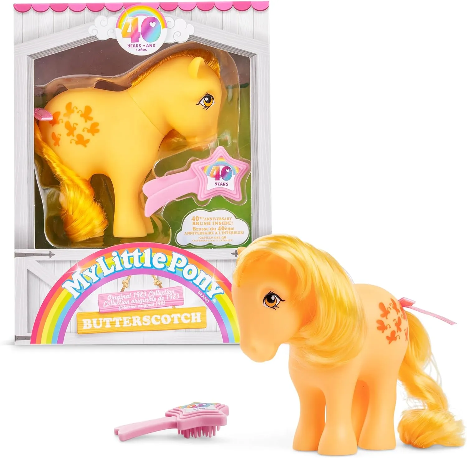 My Little Pony, 40th Anniversary 4-Inch Butterscotch, Original 1983 Collection, Long, Brushable Mane and Tail, Action Figure, Great for Kids, Toddlers, Girls, Ages 4 