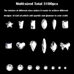 Nail Rhinestones Kit, Nail Art Decorations with Wax Pencil Flat AB Rhinestones Kit DIY Crafts Gemstones for Nail, Shoes, Clothes, Jewels (600 Green diamonds   2500 flat rhinestones)