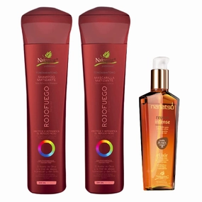 naissant Set No Yellow Shampoo, Treatment Mask and Argan Oil. Color Care,Hair Intensifier and Damage Repair. Without Salt and Parabens for Red Hair (Fiery Red, Rojo Fuego).