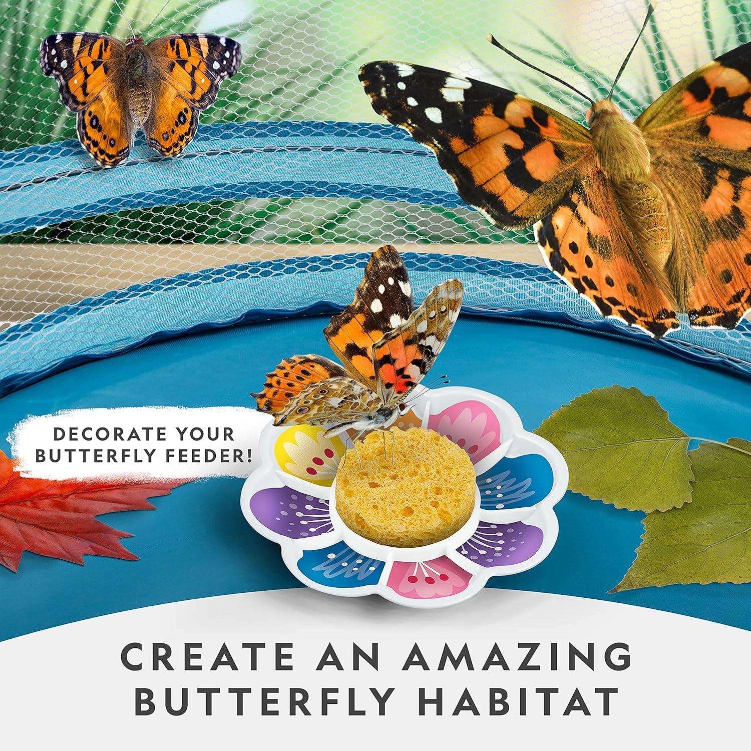 NATIONAL GEOGRAPHIC Butterfly Growing Kit - Butterfly Habitat Kit with Voucher to Redeem 5 Caterpillars (S&H Not Included), Butterfly Cage, Feeder (Amazon Exclusive)
