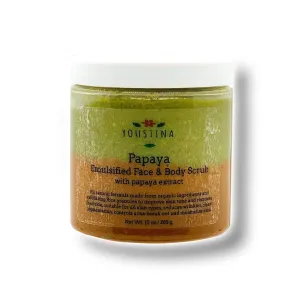 Natural Papaya Face and Body Emulsified Scrub with Organic Papaya extract and Clays for Women with Exfoliating Rice and Sugar Granules, 10 oz by Youstina Naturals