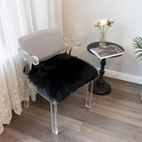Natural Australian Sheepskin Seat Chair Pad,Soft Wool and Non-Slip Backing Cover for Home Office Chair Computer Chairs, car Seats, Kitchen and Dining Room Square Pack of 1 (Inky Black, 18"×18”)