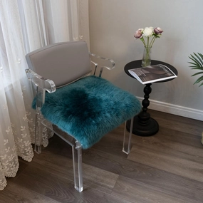Natural Australian Sheepskin Seat Cushion Luxury Lambskin Chair Pad,Soft Wool and Non-Slip Backing Square Genuine Fur Chair Cover for Home Office Chair 18x18 Inch Pack of 1 (Peacock Blue, 18"×18”)