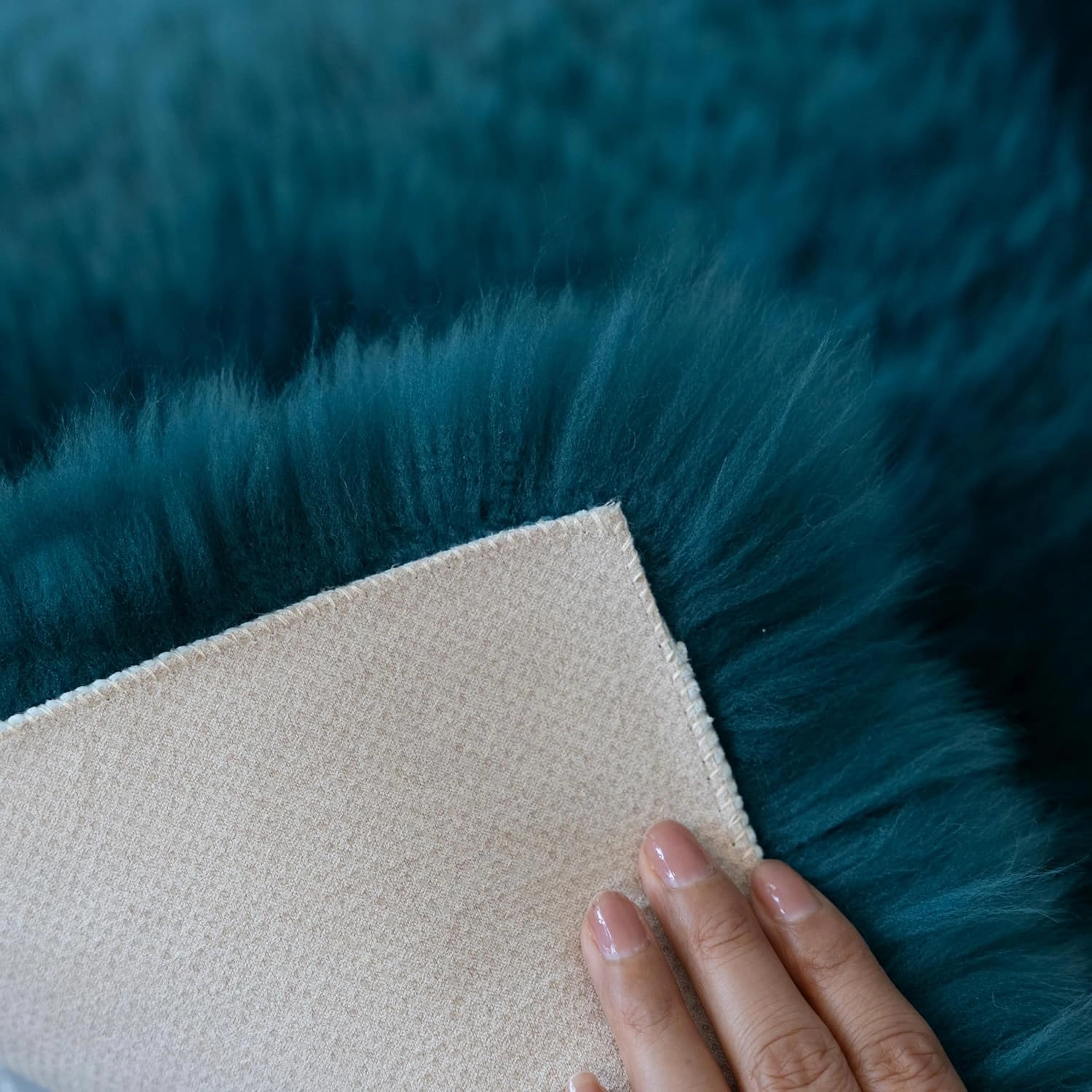 Natural Australian Sheepskin Seat Cushion Luxury Lambskin Chair Pad,Soft Wool and Non-Slip Backing Square Genuine Fur Chair Cover for Home Office Chair 18x18 Inch Pack of 1 (Peacock Blue, 18"×18”)
