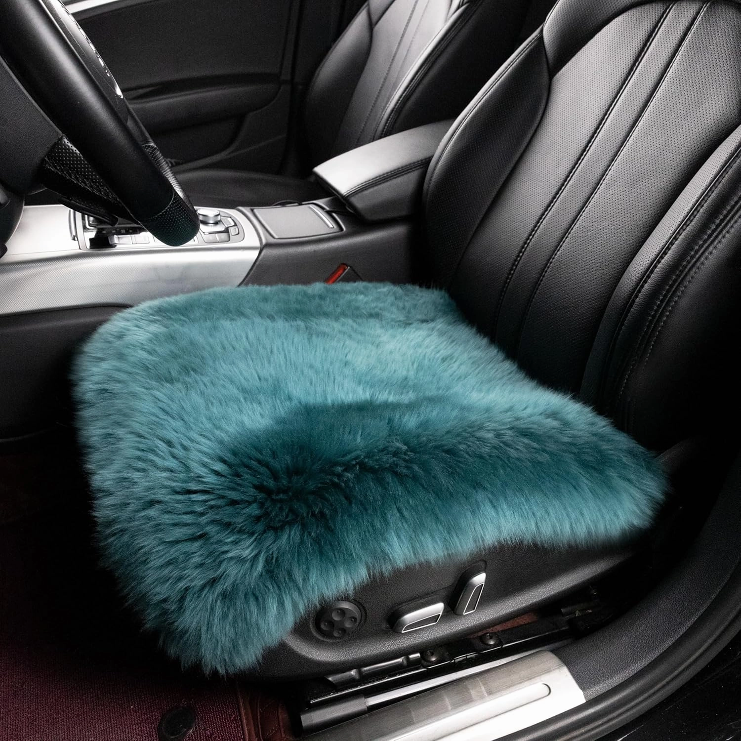 Natural Australian Sheepskin Seat Cushion Luxury Lambskin Chair Pad,Soft Wool and Non-Slip Backing Square Genuine Fur Chair Cover for Home Office Chair 18x18 Inch Pack of 1 (Peacock Blue, 18"×18”)