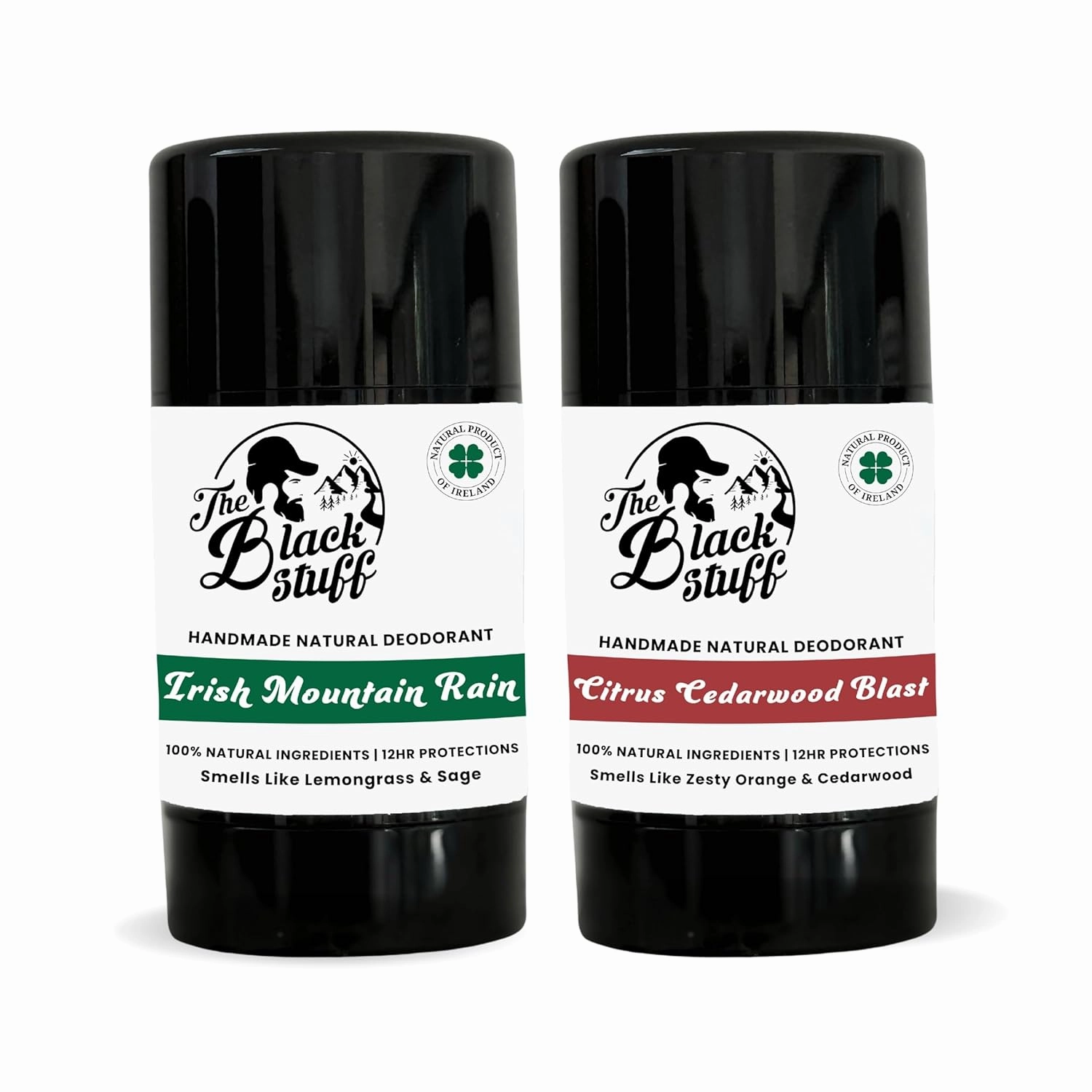 Natural Deodorant with Cocoa Butter & Lemon - Aluminum Free for Men, Long-Lasting Freshness, Irish Mountain Rain & Citrus Cedarwood Blast (Pack of 2)