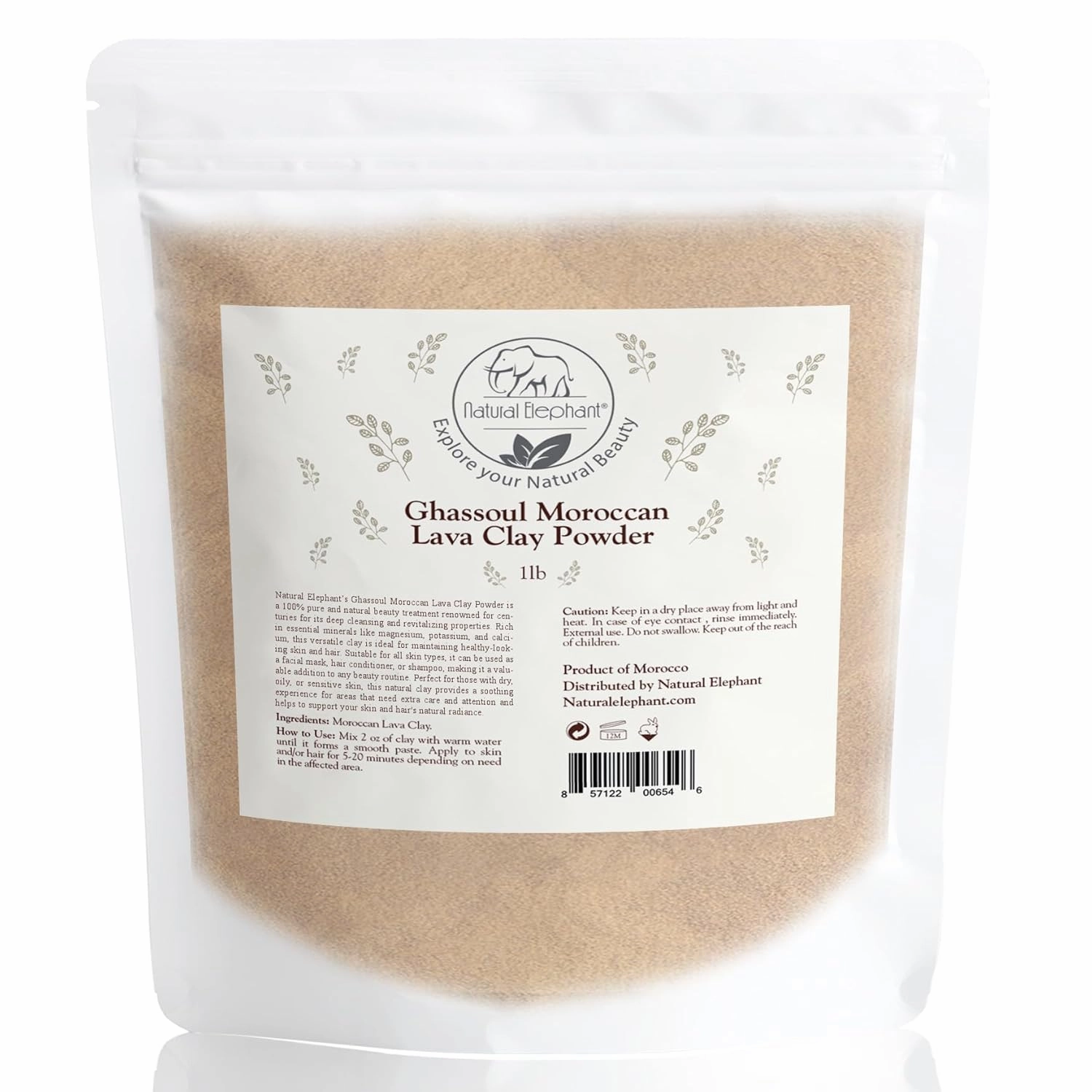 Natural Elephant Ghassoul Moroccan Lava Clay Powder 100% Pure & Natural (1lb Bag (Pack of 3 450g Bags))