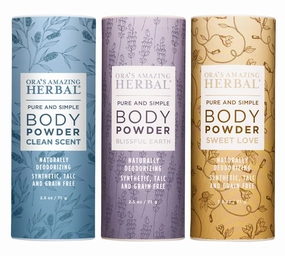 Natural Talc Free Powder, Body Powder for Women, Blissful Earth Scent with Lavender Essential Oil Blend, No Talc, Corn, Grain, Scented Bath Powder, 2.5 oz (3 Pack Body Powders)