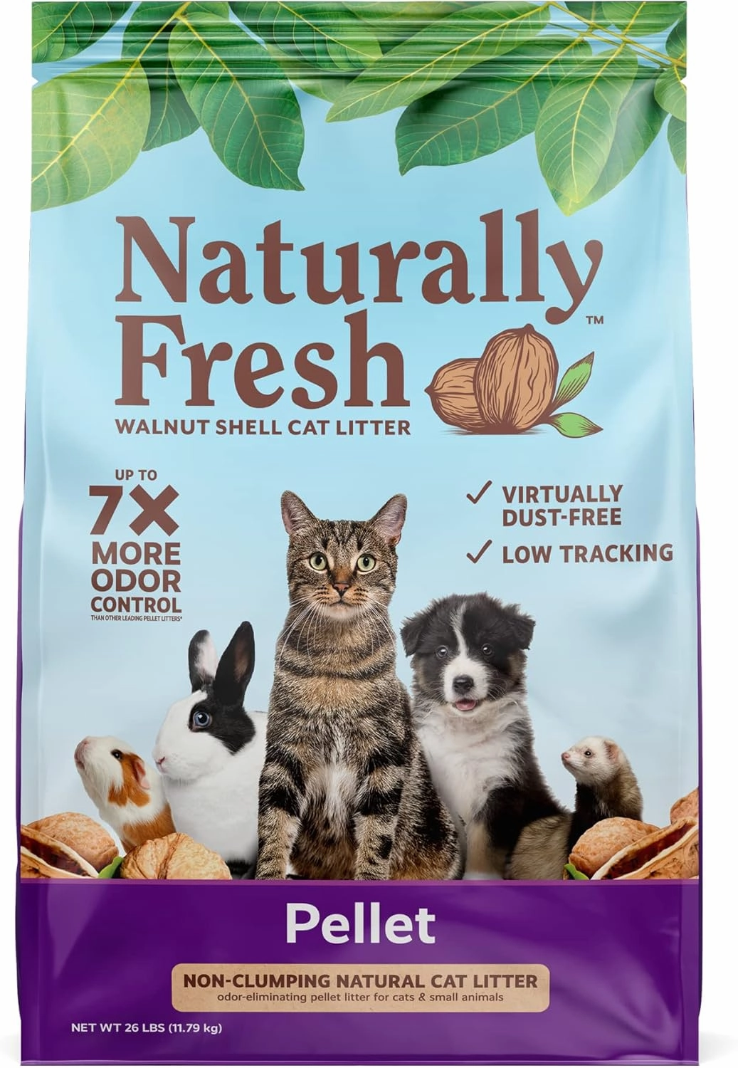 Naturally Fresh Cat Litter Made From Walnut Shells, Pellet Non-Clumping, Sustainable, and Upcycled, 26 Lbs
