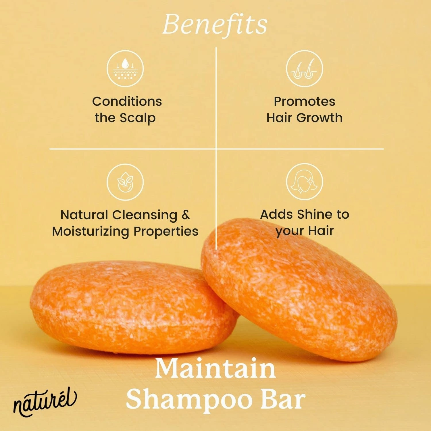 Naturel Maintain Shampoo and Conditioner Bar Set with Grapefruit Oil and Castor Oil for Hair Growth and Shine, Vegan and Cruelty Free, Zero Waste, Made in USA