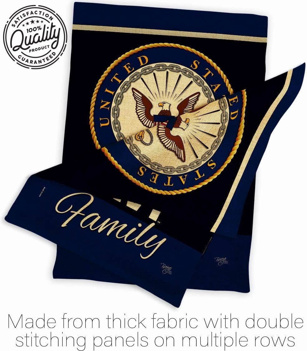 Navy Proudly Family Burlap Garden Flag - Armed Forces USN Seabee United State American Military Veteran Retire Official - House Decoration Banner Small Yard Gift Double-Sided Made In USA 13 X 18.5