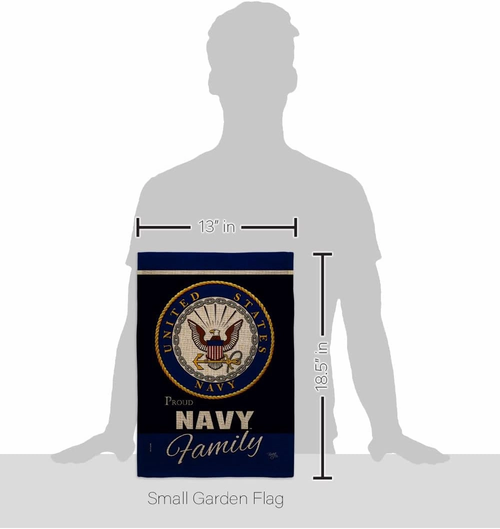 Navy Proudly Family Burlap Garden Flag - Armed Forces USN Seabee United State American Military Veteran Retire Official - House Decoration Banner Small Yard Gift Double-Sided Made In USA 13 X 18.5