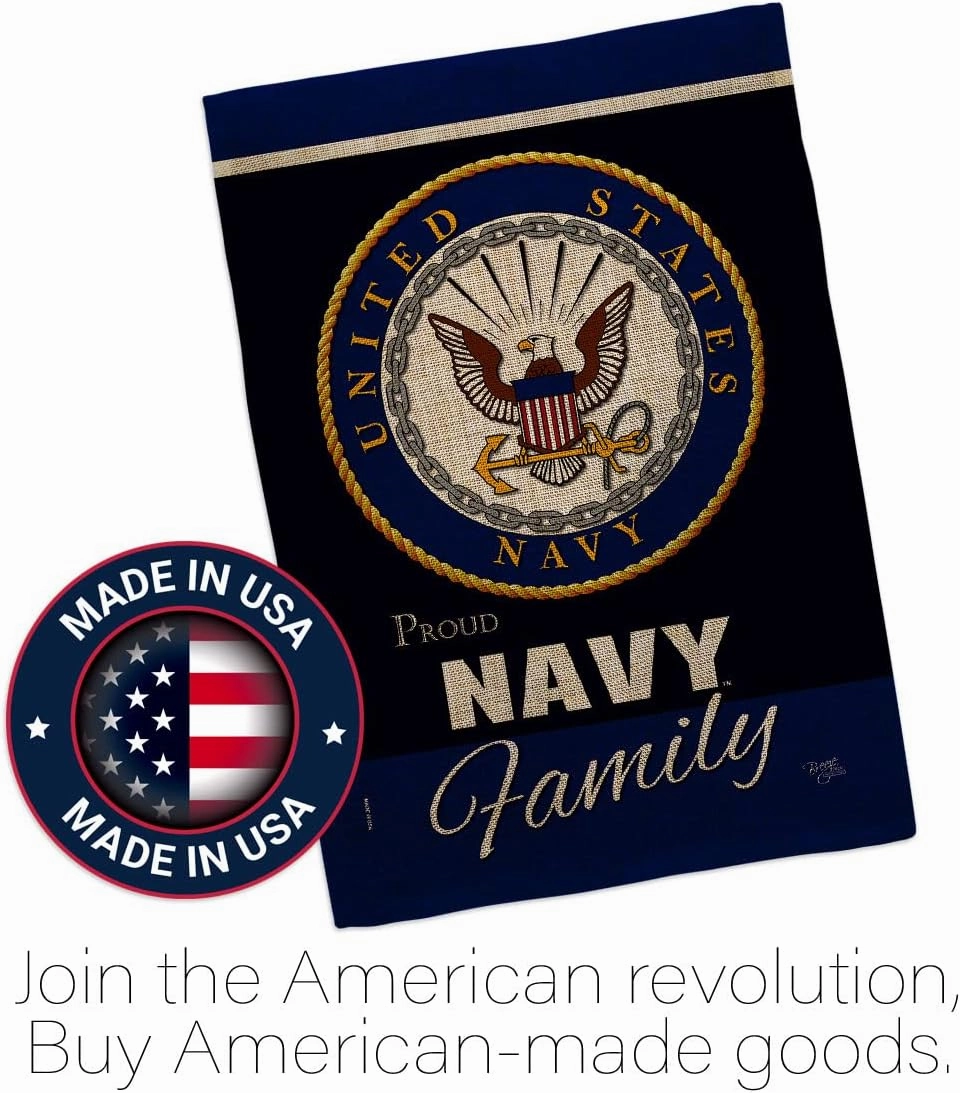 Navy Proudly Family Burlap Garden Flag - Armed Forces USN Seabee United State American Military Veteran Retire Official - House Decoration Banner Small Yard Gift Double-Sided Made In USA 13 X 18.5