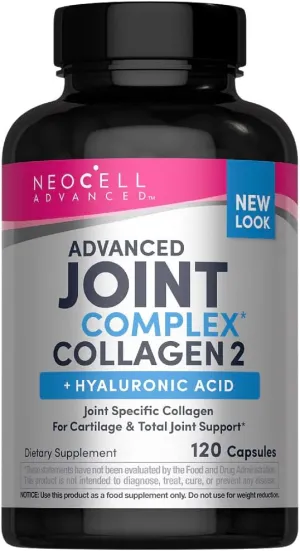 NeoCell Advanced Joint Collagen Complex Supplement | 120 Capsules | Type II and Hyaluronic Acid | for Men and Women