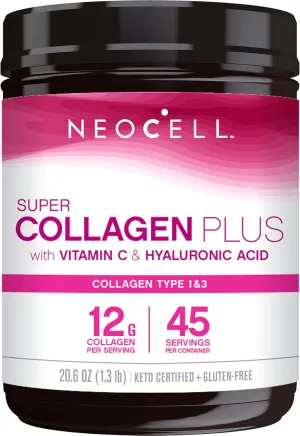 NeoCell Super Collagen Powder, Collagen Plus includes Vitamin C & Hyaluronic Acid, Promotes Healthy Hair, Beautiful Skin, & Nail Support, Collagen Type 1 & 3, 12g Collagen per Serving, 20.6 Oz