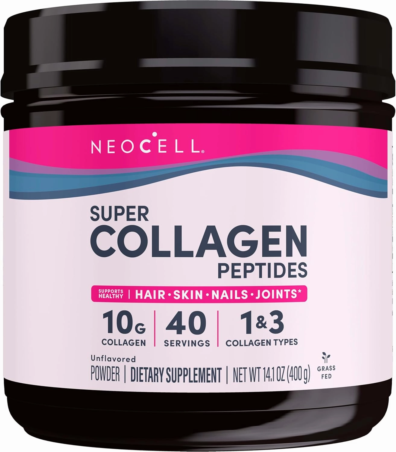 NeoCell Super Collagen Peptides, 10g Collagen Peptides per Serving, Gluten Free, Keto Friendly, Non-GMO, Grass Fed, Healthy Hair, Skin, Nails and Joints, Unflavored Powder, 14.1 oz., 1 Canister
