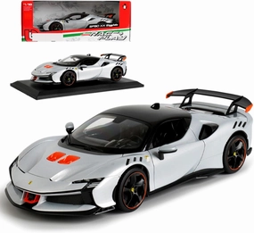 New 2024 1/18 SF90 XX Stradale Alloy Racing Car Stradale Simulated Diecast Material Vehicle Collection Model Gift (Silvery White)