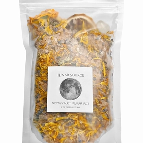 New Moon Ritual 12 oz Bath Salts | New Beginnings Spiritual Witchy Energy Clearing Cleansing Herbal Clear Quartz Crystal Bath Soak | Selene Artemis Luna Goddess