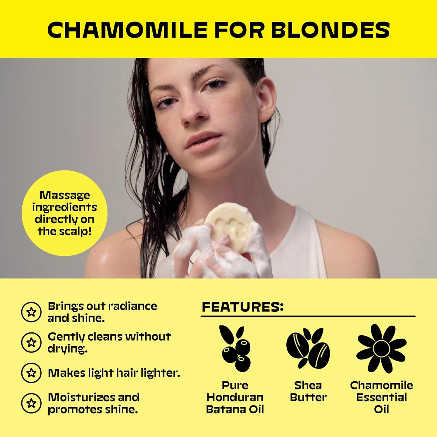 NOLE CARE Sustainable Bar Shampoo and Conditioner (2 pack) with Chamomile & Batana Oil, for Blonde Hair - PH Balanced, Sulfate Free, Plastic Free - 5.12 Oz