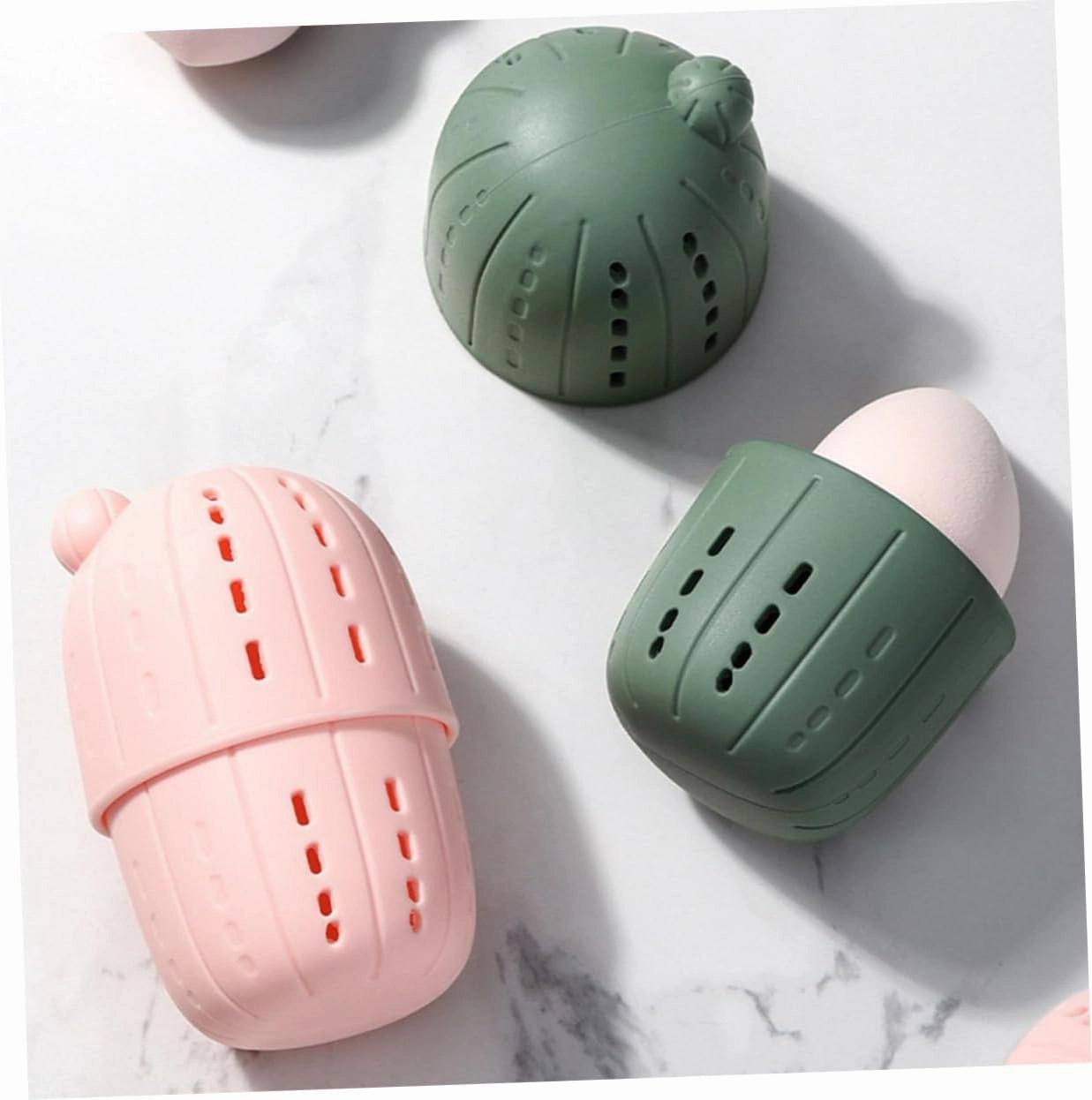 NOLITOY 2sets Makeup Eggs and Sponges Case Compact Beauty Sponge Holder Egg Silicone Powder Puff Organizer Travel-friendly Storage Box Lid Dustproof 2pcs*2