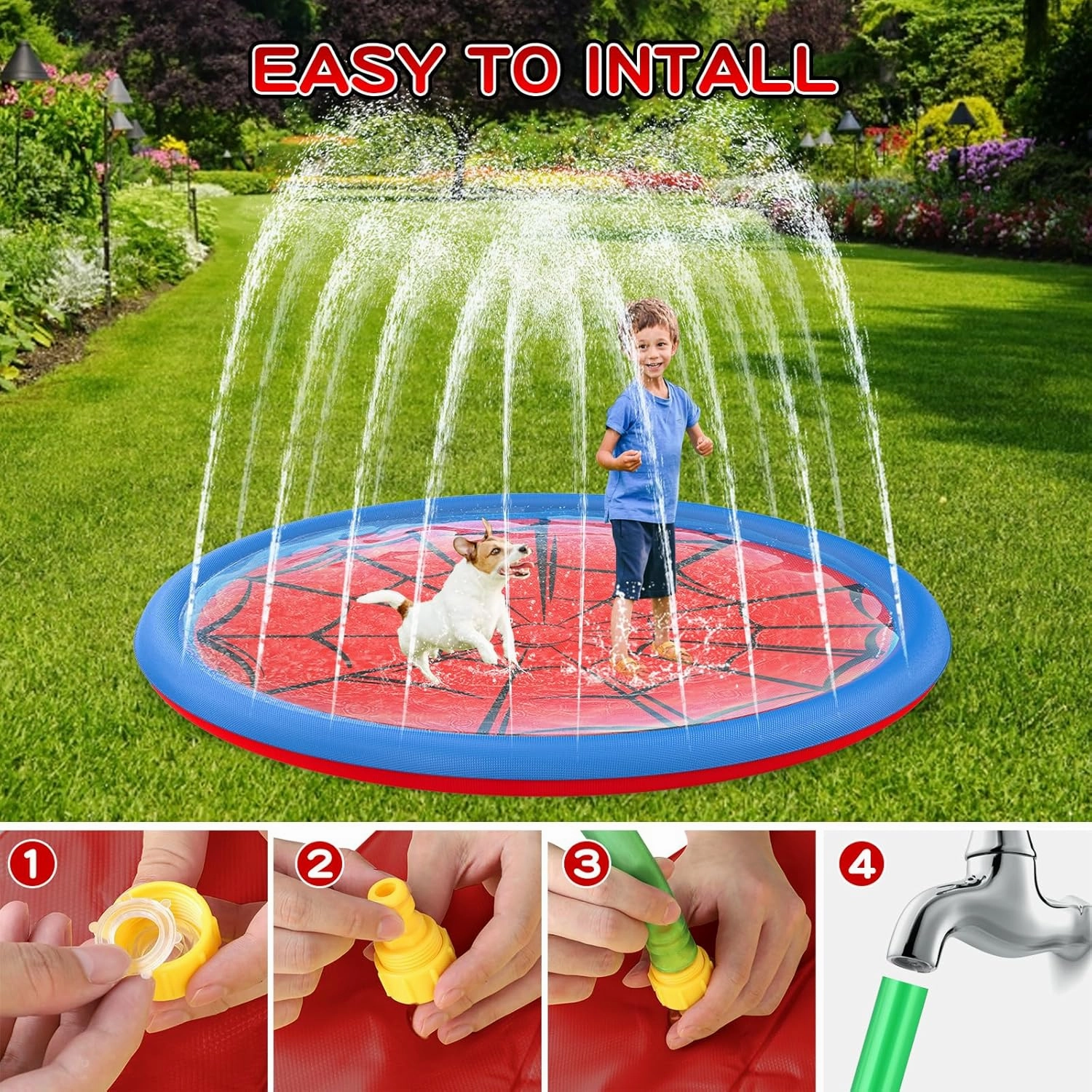Non Slip Splash Pad for Kids and Dogs, 67'' Extra Large Splash Pad Outdoor Sprinkler for Kids, Dog Water Summer Toys Outdoor Toys for Toddlers 3-5 Ages 4-12
