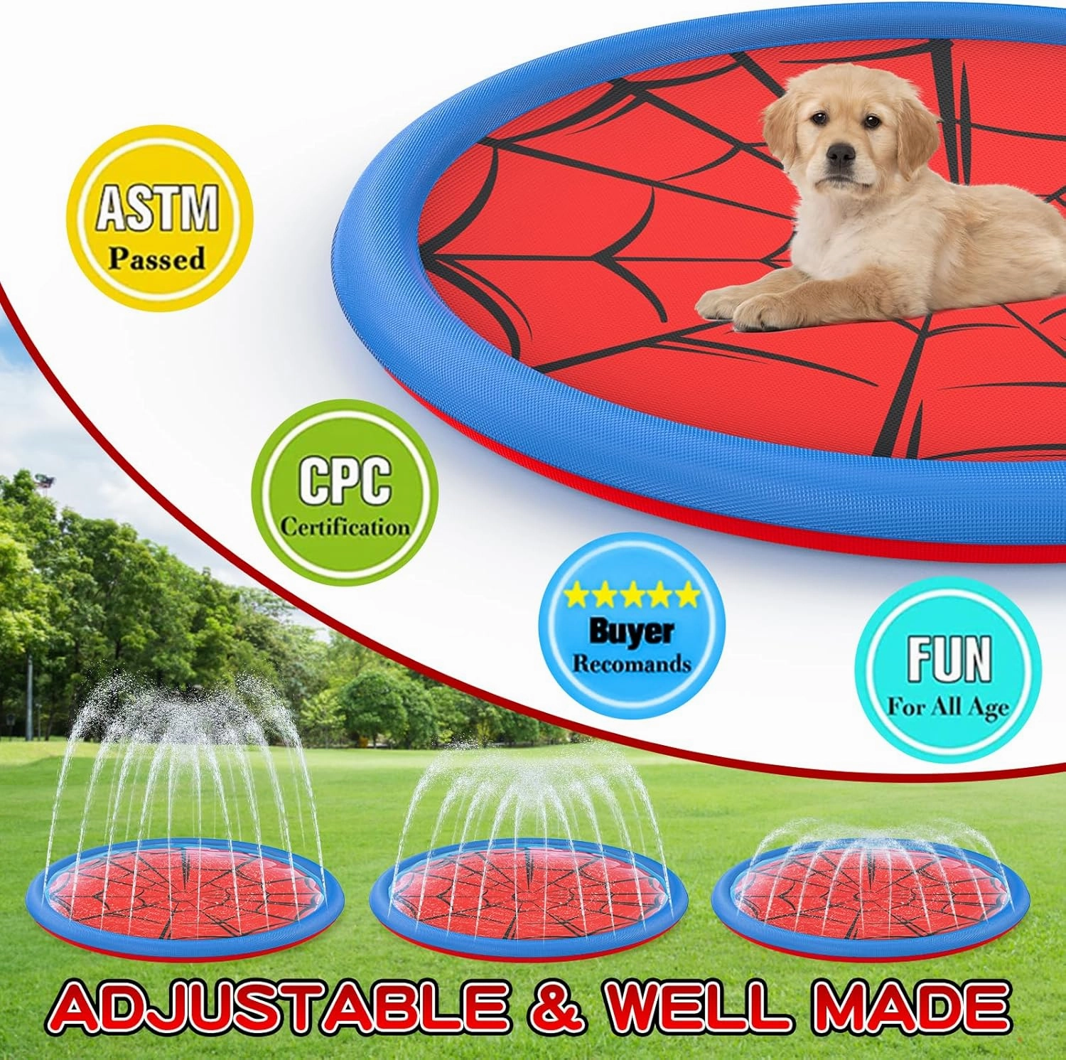 Non Slip Splash Pad for Kids and Dogs, 67'' Extra Large Splash Pad Outdoor Sprinkler for Kids, Dog Water Summer Toys Outdoor Toys for Toddlers 3-5 Ages 4-12
