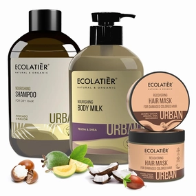 Nourishing Body Milk, Shampoo for Dry Hair & Recovering Hair Mask Set – Avocado Oil, Shea Butter, Feijoa Extract, Argan Oil for Soft Skin & Healthy Hair