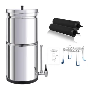 NSF/ANSI 42&372 Standard Stainless Steel Portable Gravity-Fed Water Filter System Water Filter System with Filter and Sight Glass Spigot at Home and Camping (BT-2.25C-B)