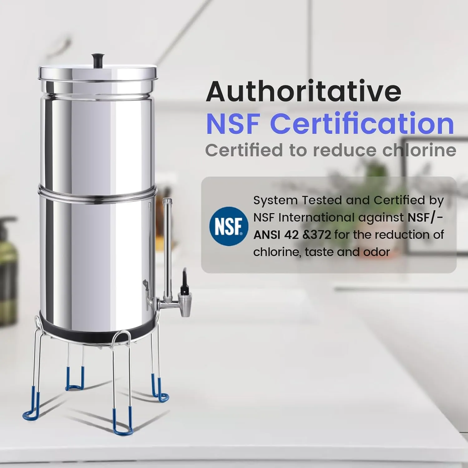 NSF/ANSI 42&372 Standard Stainless Steel Portable Gravity-Fed Water Filter System Water Filter System with Filter and Sight Glass Spigot at Home and Camping (BT-2.25C-B)