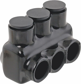 NSI Industries Polaris Black IPL250-3B Insulated Multi-tap Connector 3-Port Single-Sided Entry for 250 MCM-6 AWG Wire Range Dry Locations - Dual-rated for cooper and/or aluminum - Hex size 5/16-inch