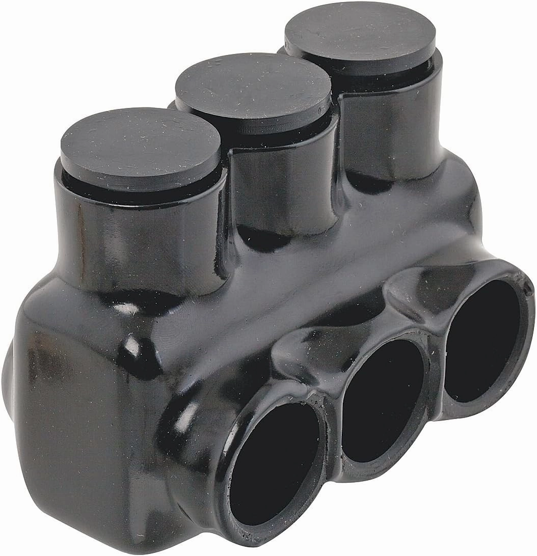 NSI Industries Polaris Black IPL250-3B Insulated Multi-tap Connector 3-Port Single-Sided Entry for 250 MCM-6 AWG Wire Range Dry Locations - Dual-rated for cooper and/or aluminum - Hex size 5/16-inch