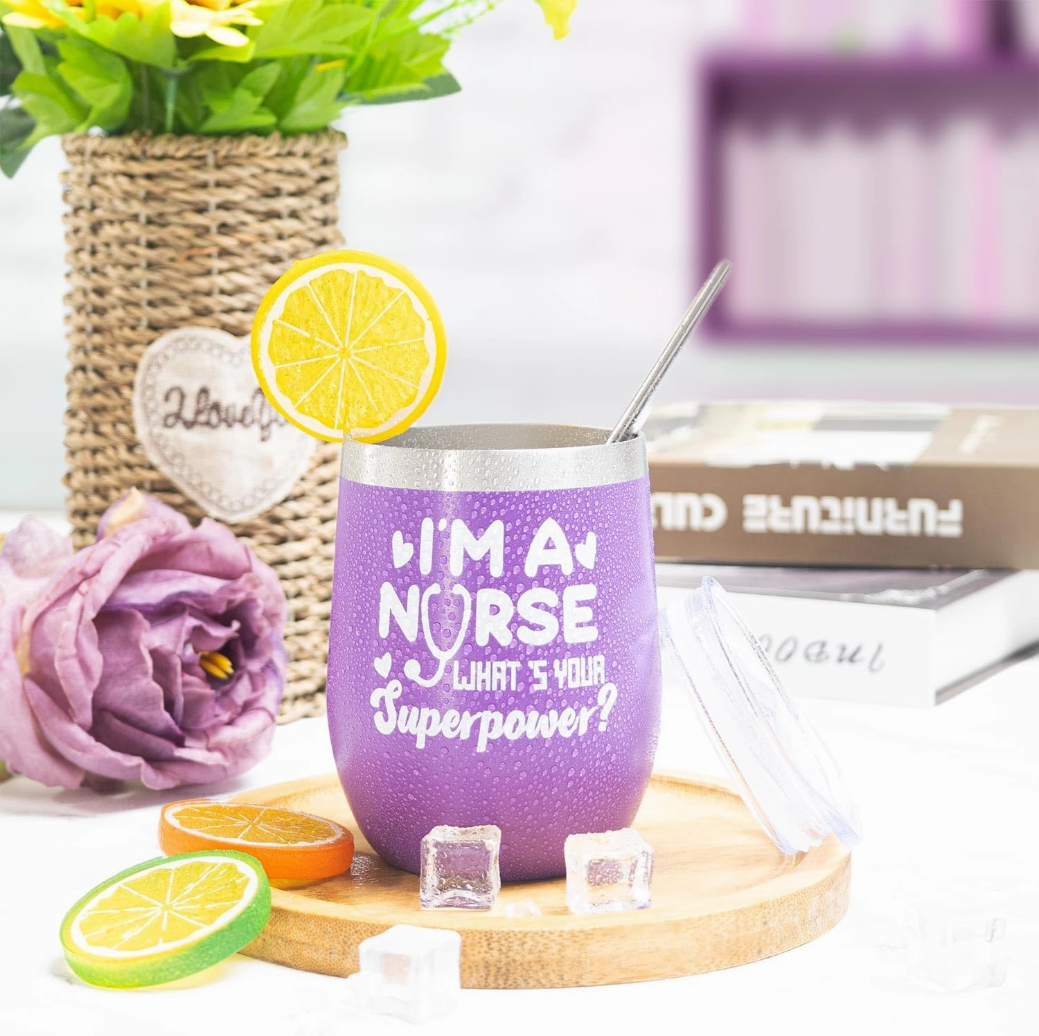 Nurse Gifts for Women -Nurse Appreciation Gift,Nurse Graduation, Nursing School, Nurse Christmas Gifts-Nurse Practitioner,RG Gift-Wine Tumbler,Socks, Coaster, Scarf,Badge Holder Reel,Card (Purple)