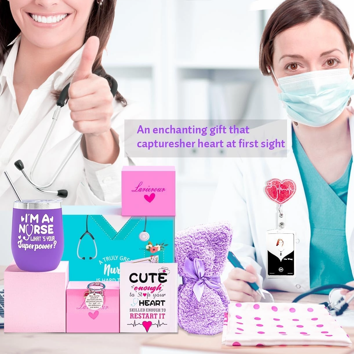 Nurse Gifts for Women -Nurse Appreciation Gift,Nurse Graduation, Nursing School, Nurse Christmas Gifts-Nurse Practitioner,RG Gift-Wine Tumbler,Socks, Coaster, Scarf,Badge Holder Reel,Card (Purple)