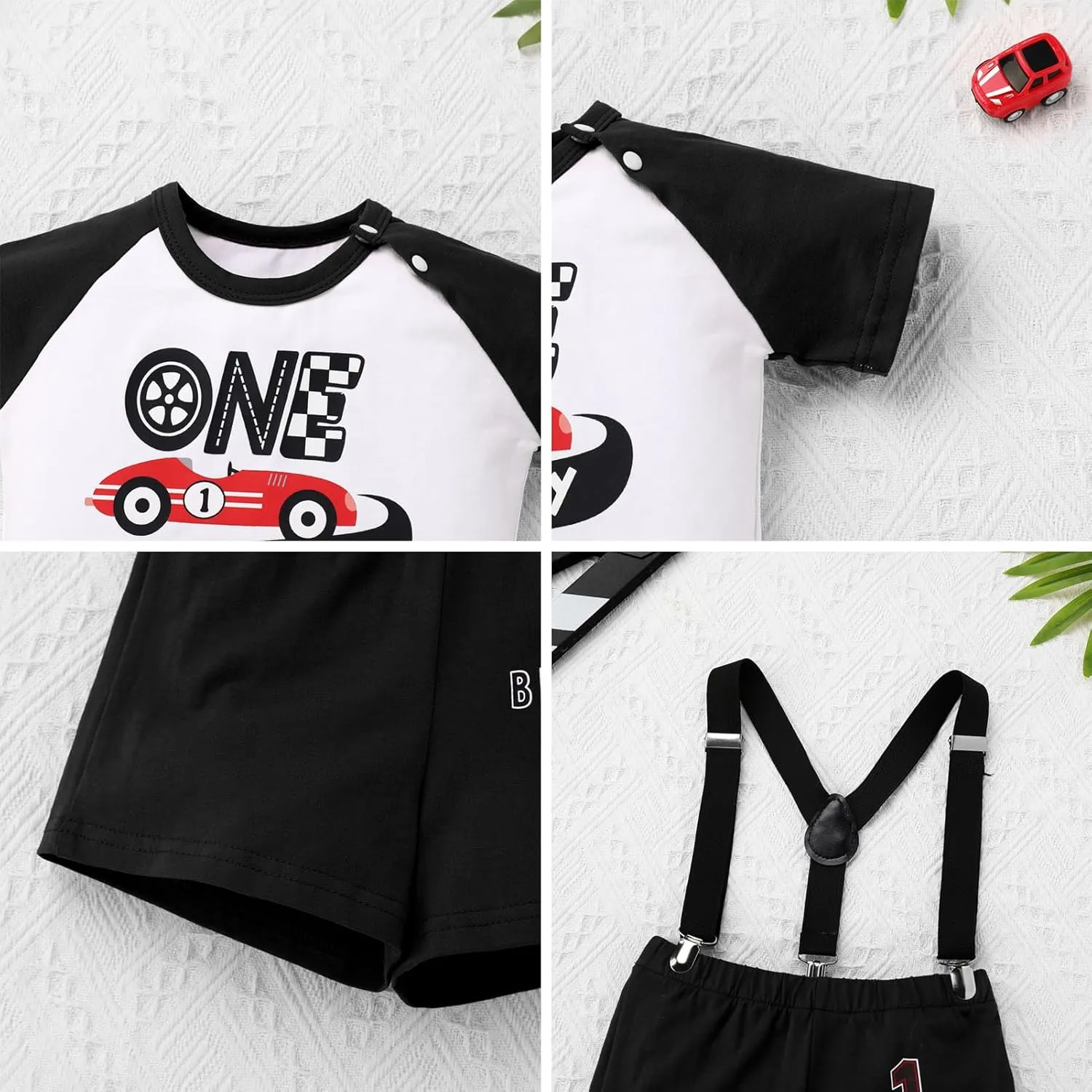 ODOLDI Infants Baby Boys 1st Birthday Racer Costume Outfits Race Car Driver Short Sleeve Costume