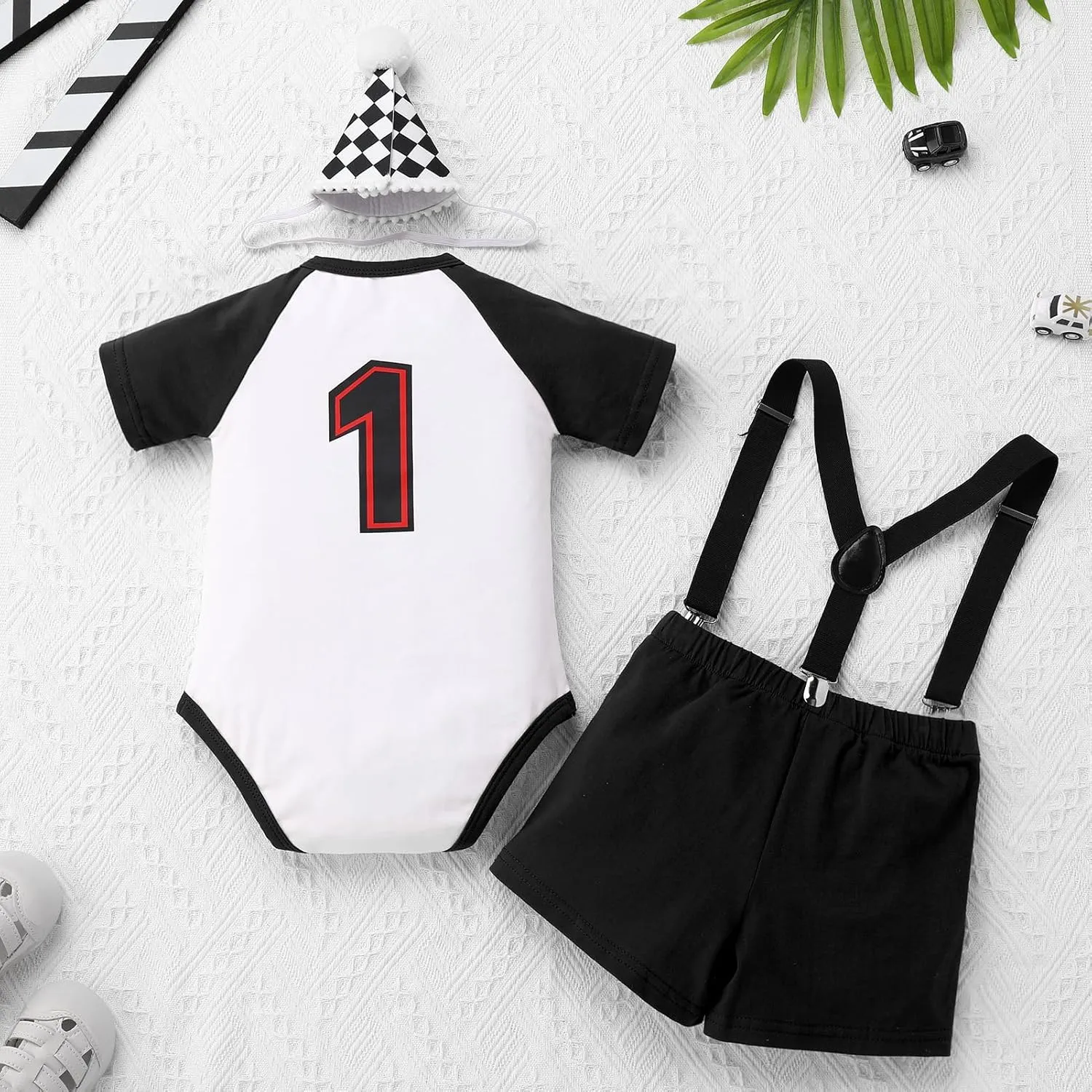 ODOLDI Infants Baby Boys 1st Birthday Racer Costume Outfits Race Car Driver Short Sleeve Costume