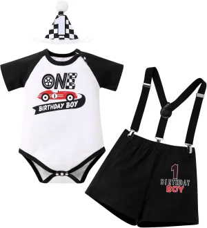 ODOLDI Infants Baby Boys 1st Birthday Racer Costume Outfits Race Car Driver Short Sleeve Costume
