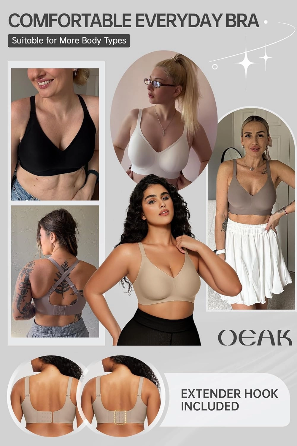 OEAK Women Comfortable Push Up Bras Wireless Seamless Full Coverage Bralette Buttery Soft Everyday Tshirt Bra Convertible Bra