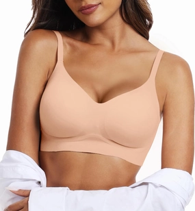 OEAK Womens Push Up Everyday Bras Comfortable Wireless Bralettes V Neck Seamless Bra Smooth Brassiere Wire Free Basic Bras
