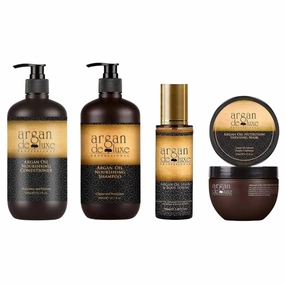 Oil Hair Care Set, Professional Salon Quality, Nourishing Shampoo Conditioner and Treatment Bundle, 4 Pieces Argan Oil