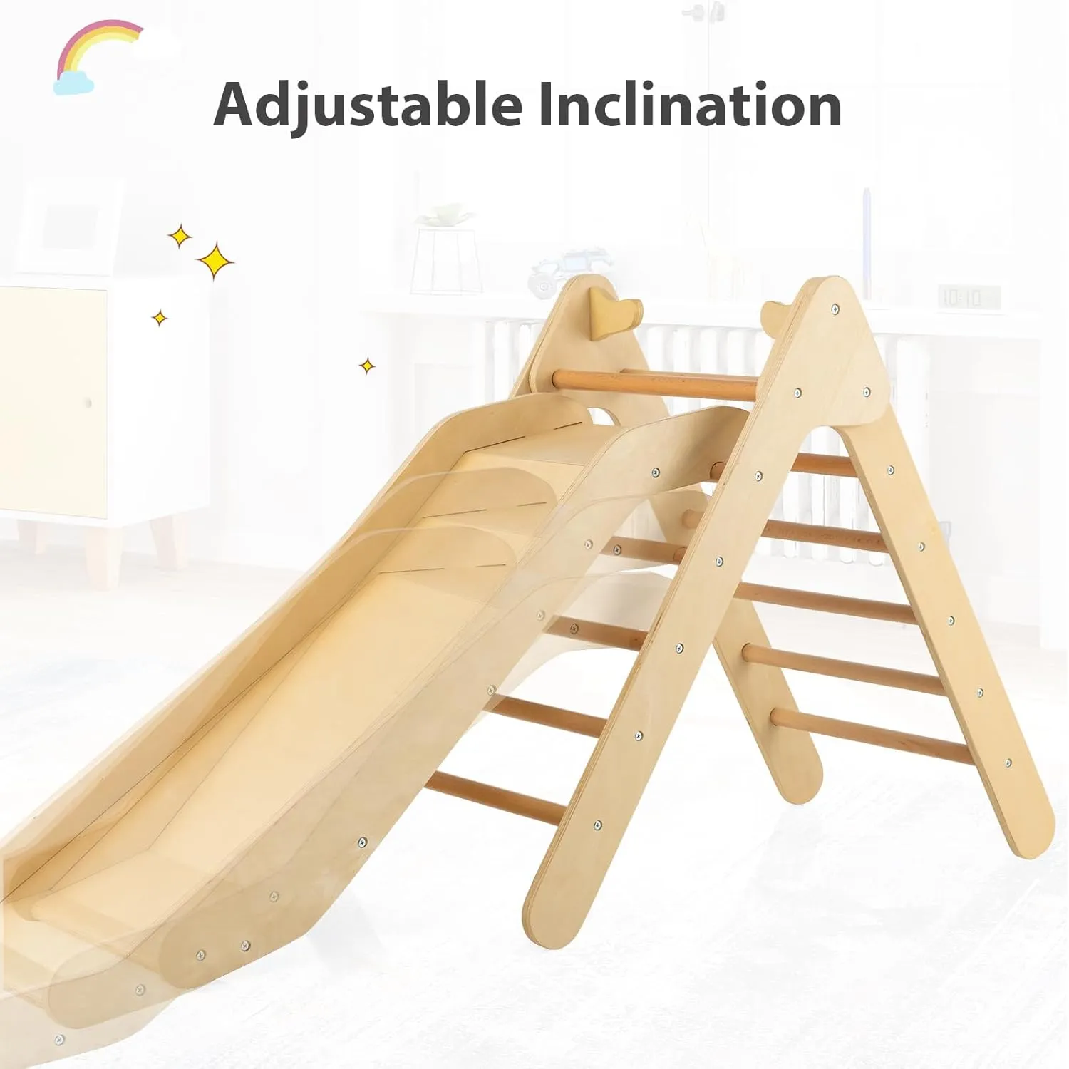 OLAKIDS Pikler Triangle Set 2 in 1 Climbing Toys for Toddlers Foldable Wood Montessori Baby Jungle Gym with Ladder Ramp Slide Kids Indoor Playground Activity Play Structure