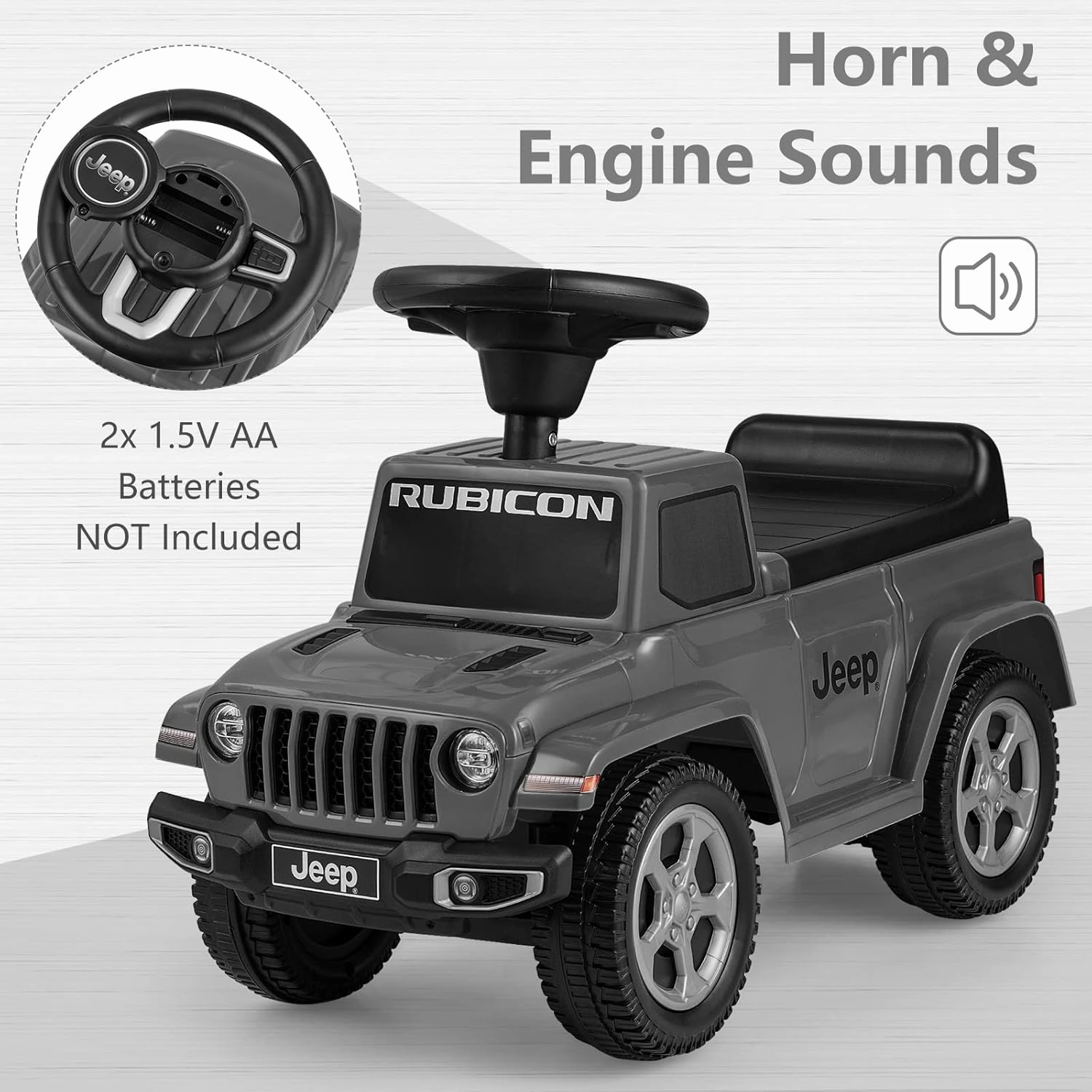 OLAKIDS Ride On Push Car, Licensed Jeep Foot-to-Floor Toddler Sliding Racer with Engine Sound, Horn, Under Seat Storage, Baby Walking Toy Gift for Boys Girls Kids Age 1.5-3 (Gray)